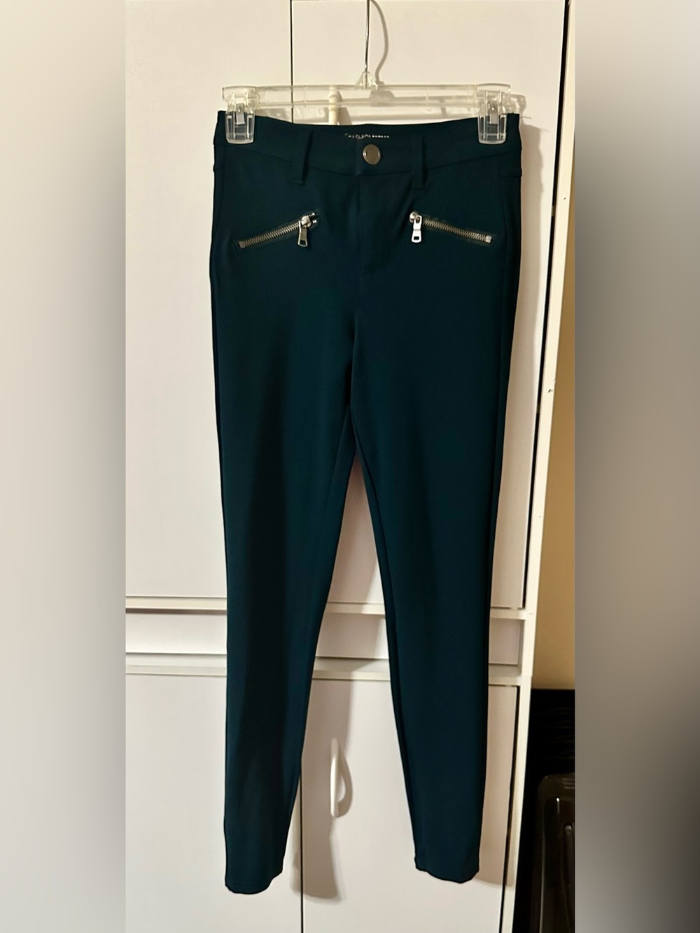 Fashion Nova Teal Skinny Zip-Pocket Pants